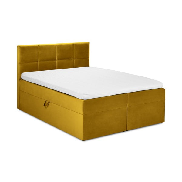 Musztardowe aksamitne łóżko 2-osobowe Mazzini Beds Mimicry, 180x200 cm