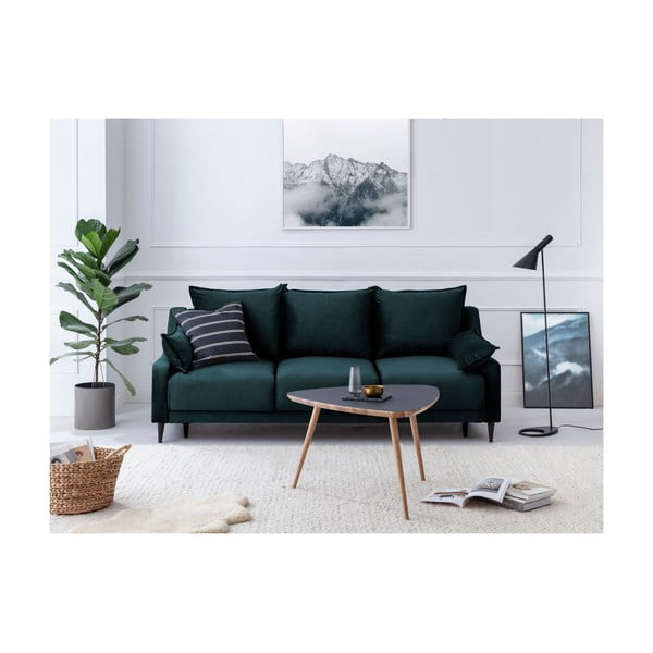 Niebieskozielona aksamitna rozkładana sofa ze schowkiem Mazzini Sofas Freesia, 215 cm-image-4