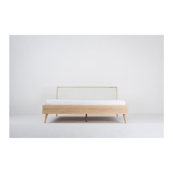 Białe/naturalne łóżko dwuosobowe z litego drewna dębowego 160x200 cm Ena – Gazzda-image-3