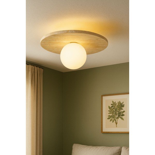 Beżowa kamienna lampa sufitowa ze szklanym kloszem ø 12 cm Hilde – Opviq lights-image-2