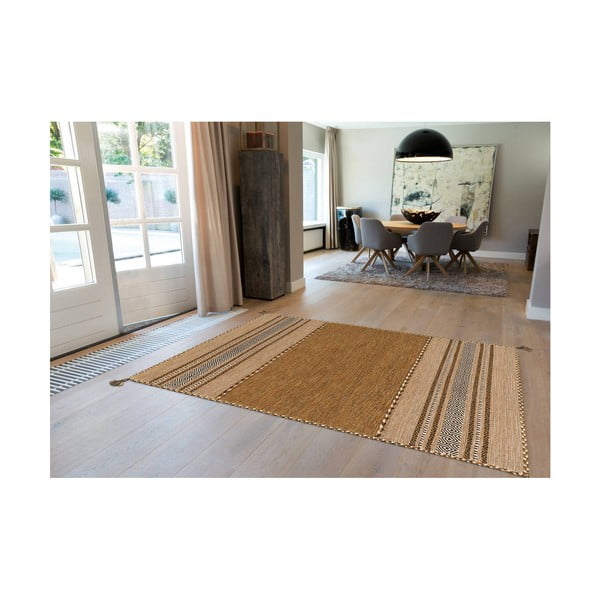 Brązowy bawełniany ręcznie wykonany dywan Arte Espina Navarro 2921, 70x130 cm