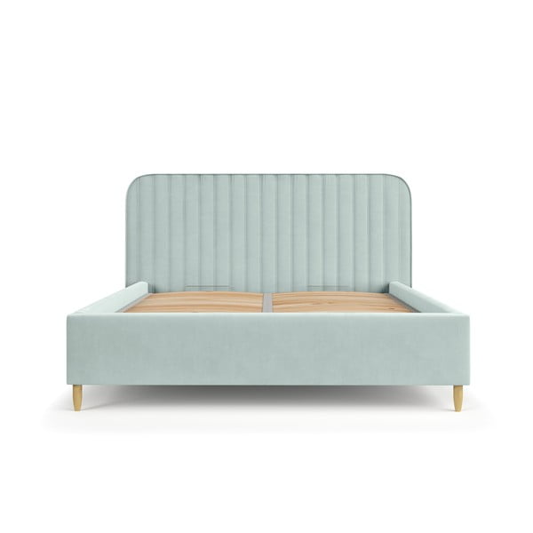 Miętowe tapicerowane łóżko jednoosobowe ze schowkiem ze stelażem 120x200 cm Noto – Maison de Rêve-image-2