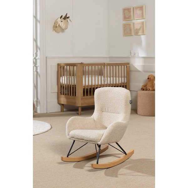 Beżowy dziecięcy fotel bujany z materiału bouclé Rocky – Vipack-image-1