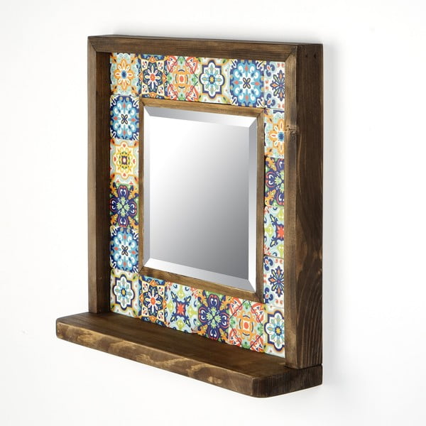 Lustro z półką z kamienną ramą ścienne 32.5x33 cm – Wallity-image-1