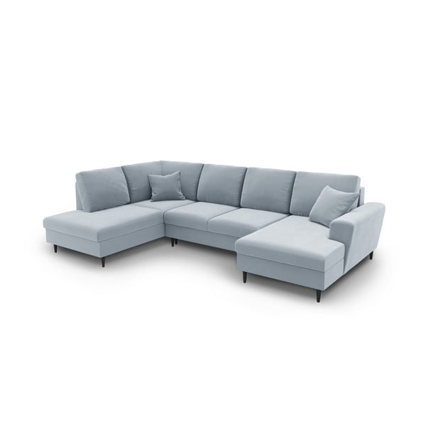 Jasnoniebieski aksamitny rozkładany narożnik ze schowkiem (lewostronny/w kształcie litery U) Kyoto – Cosmopolitan Design-image-1