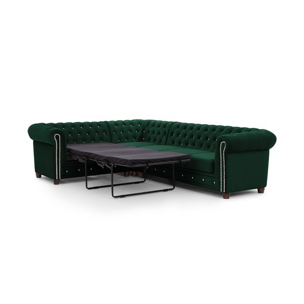 Zielony aksamitny rozkładany narożnik (lewostronny/w kształcie litery L) York Blik – Ropez-image-2