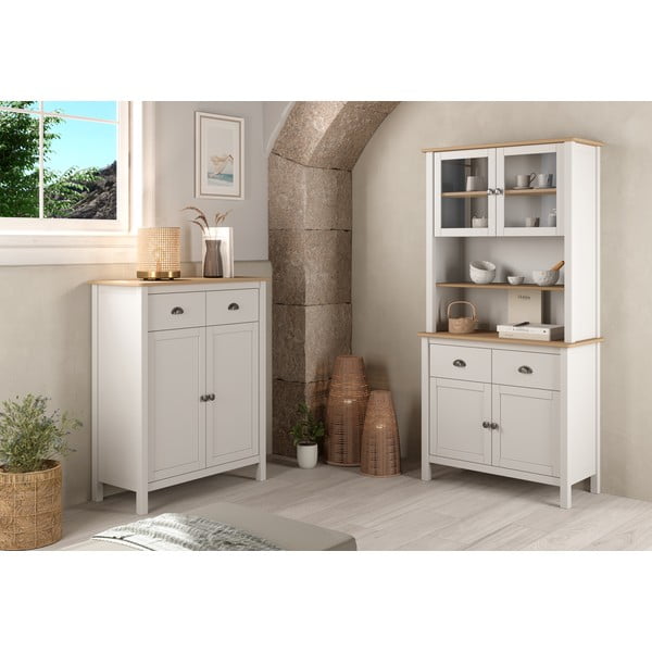 Biała witryna z litego drewna sosnowego 90x180,5 cm Misti – Marckeric-image-1