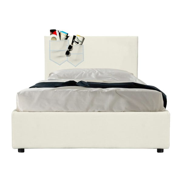Beżowe łóżko jednoosobowe tapicerowane tkaniną bawełnianą 13Casa Task, 90 x 190 cm