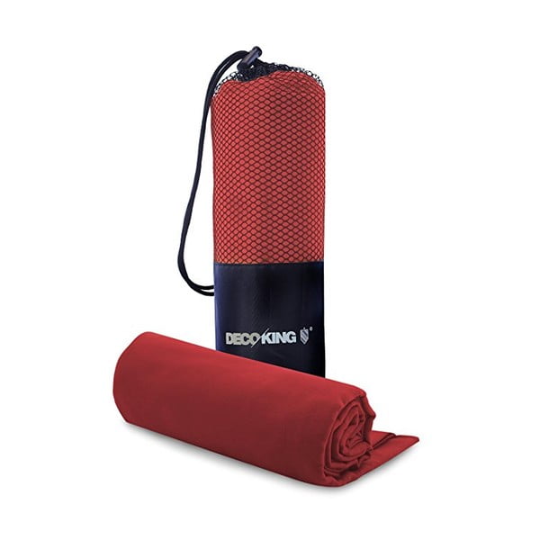 Komplet 2 czerwonych ręczników szybkoschnących DecoKing EKEA, 70x140 cm + 30x50 cm