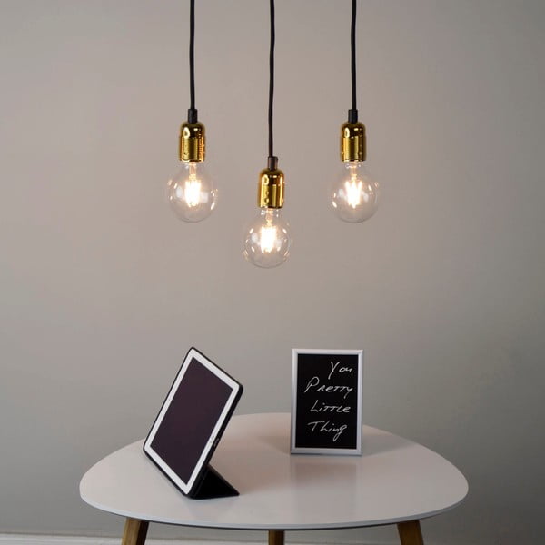 Lampa wisząca z 3 czarnymi kablami i oprawą żarówki w kolorze złota Sotto Luce Uno-image-1