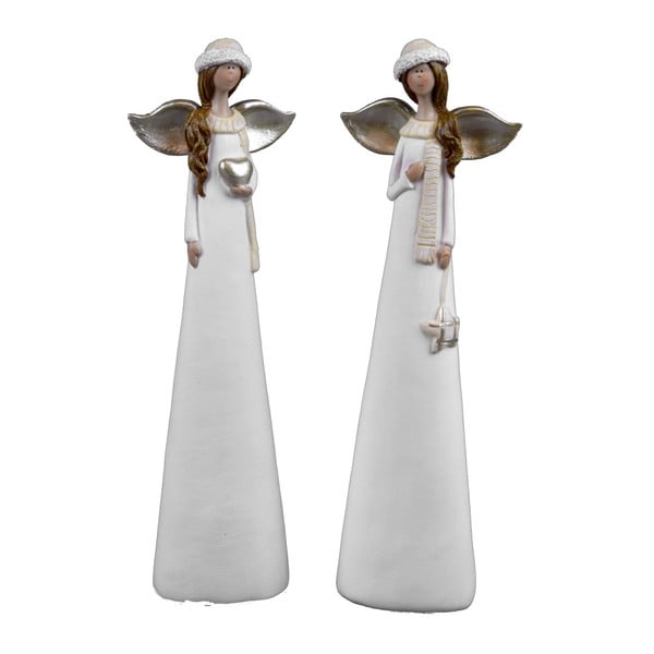 Zestaw 2 białych średnich aniołków dekoracyjnych z czapkami Ego Dekor