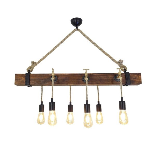 Drewniana lampa wisząca Kutuk, 6 żarówek-image-3