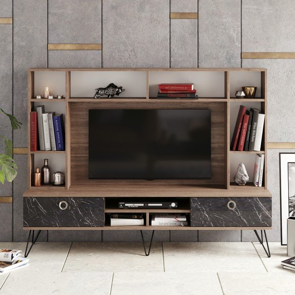 Szaro-brązowy zestaw pod TV w dekorze orzecha 180x136 cm Lorenz – Kalune Design-image-3
