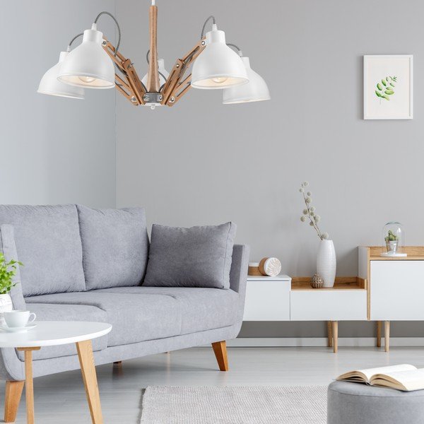 Biało-brązowa lampa sufitowa z metalowym kloszem ø 15 cm Marcello – LAMKUR-image-1