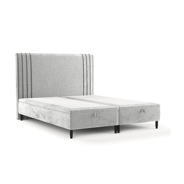 Szare tapicerowane łóżko dwuosobowe ze schowkiem 160x200 cm Musca – Maison de Rêve