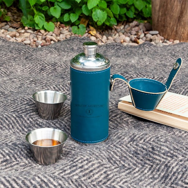 Ciemnoniebieski zestaw piersiówki i kieliszków ze stali nierdzewnej 3 szt. 220 ml Spirit of Adventure – Rex London-image-1