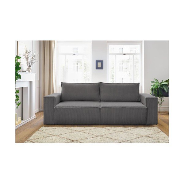 Ciemnoszara sztruksowa rozkładana sofa 245 cm Nihad – Bobochic Paris-image-1