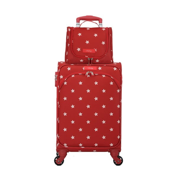 Zestaw czerwonej walizki z 4 kółkami i kosmetyczki Lollipops Starry
