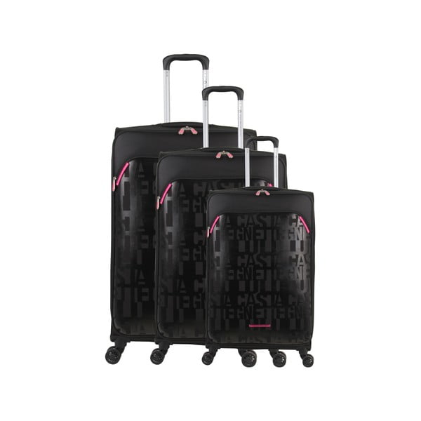 Zestaw 3 czarnych walizek z 4 kółkami Lulucastagnette Bellatrice