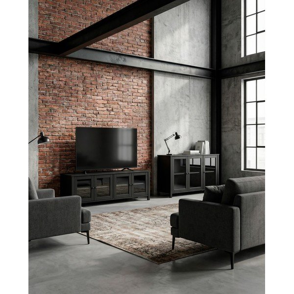 Czarna witryna z litego drewna sosnowego 142x80x40 cm Alessandra – Marckeric-image-4