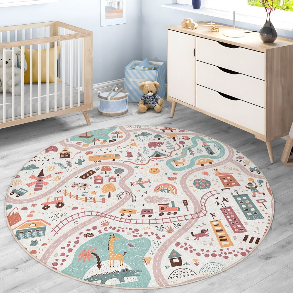 Dziecięcy dywan do zabawy odpowiedni do prania ø100 cm Furry World – Mila Home (zdjęcie 9)