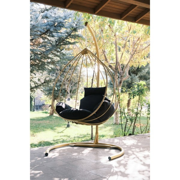 Wiszący fotel ogrodowy w czarno-złotym kolorze Damla – Floriane Garden