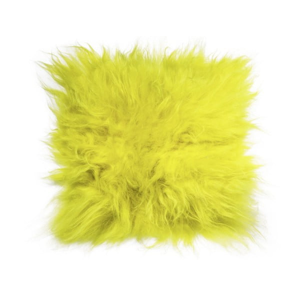 Żółta poduszka na krzesło ze skóry jagnięcej z długim włosiem Arctic Fur Saddo, 37x37 cm