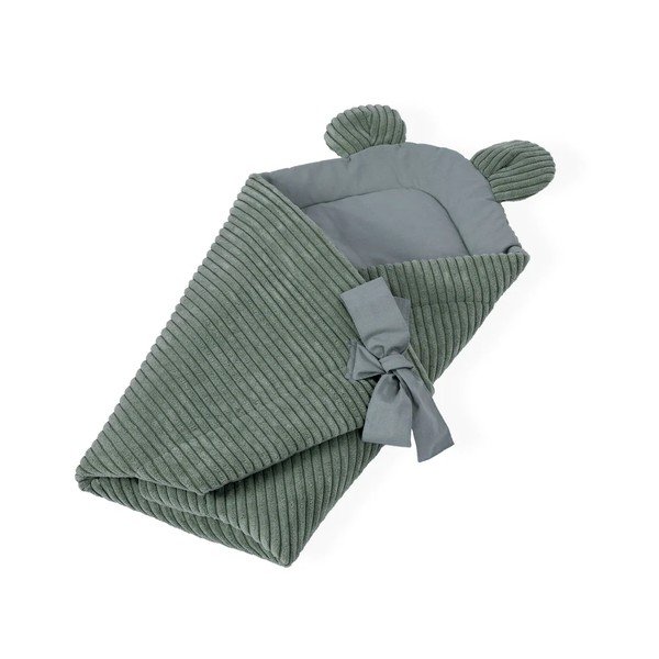 Zielony rożek niemowlęcy sztruksowy 35x65 cm – Meowbaby-image-1