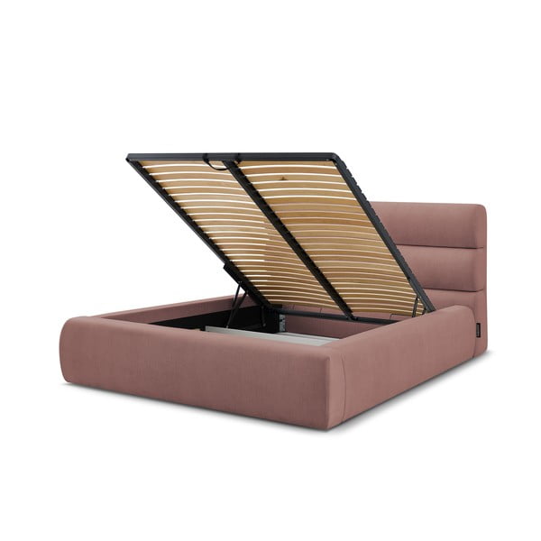 Jasnoróżowe tapicerowane łóżko dwuosobowe ze schowkiem i stelażem 160x200 cm Jagna – Bobochic Paris-image-4