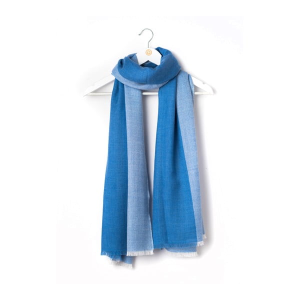 Niebieski dwukolorowy szal kaszmirowy Bel cashmere Julia, 200x67 cm