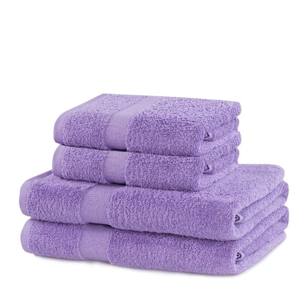 Lawendowe bawełniane ręczniki zestaw 4 szt. frotte Marina – DecoKing
