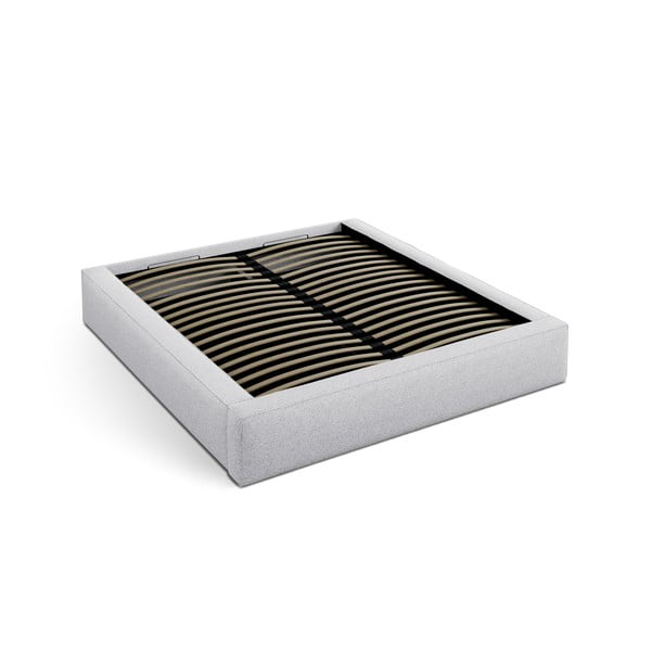 Jasnoszare tapicerowane łóżko dwuosobowe ze schowkiem ze stelażem 160x200 cm Simon Olivia – Micadoni -image-3