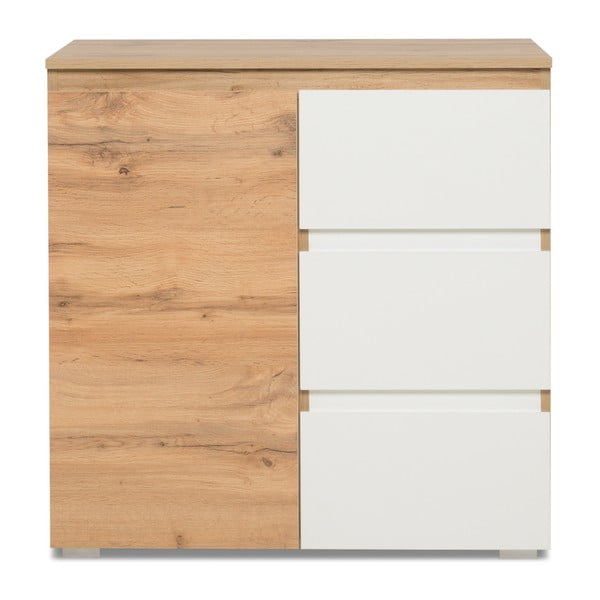 Komoda z dekorem drewna z 3 białymi szufladami Intertrade Image