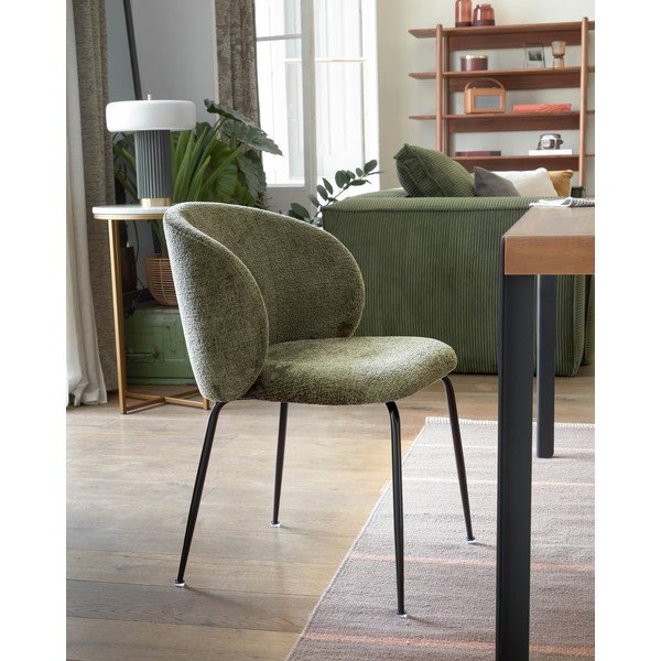 Zielony tapicerowany fotel jadalniany Minna – Kave Home-image-1