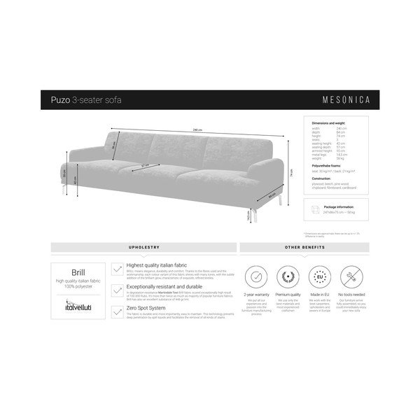 Ciemnobrązowa sofa MESONICA Puzo, 240 cm-image-3
