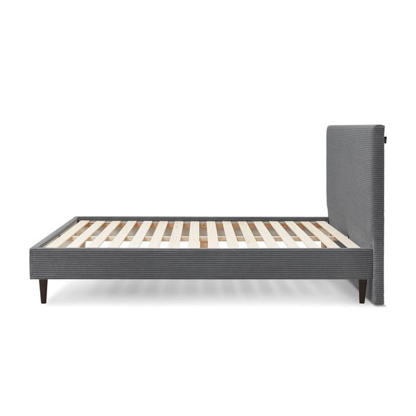 Antracytowe tapicerowane łóżko dwuosobowe ze stelażem 180x200 cm Anja – Bobochic Paris-image-2