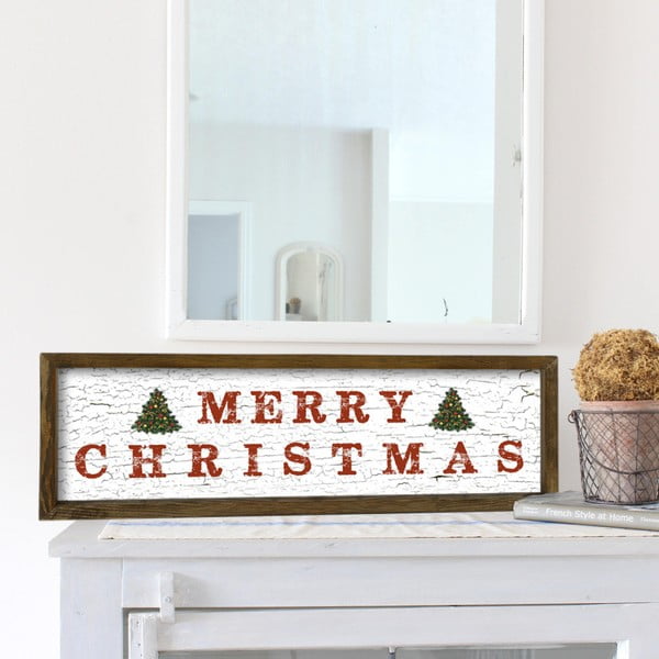 Obraz w ramie z drewna sosnowego Very Merry Christmas, 25x50 cm