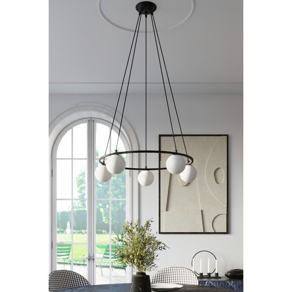 Biało-czarna lampa wisząca ze szklanym kloszem Umerta – Sollux-image-1