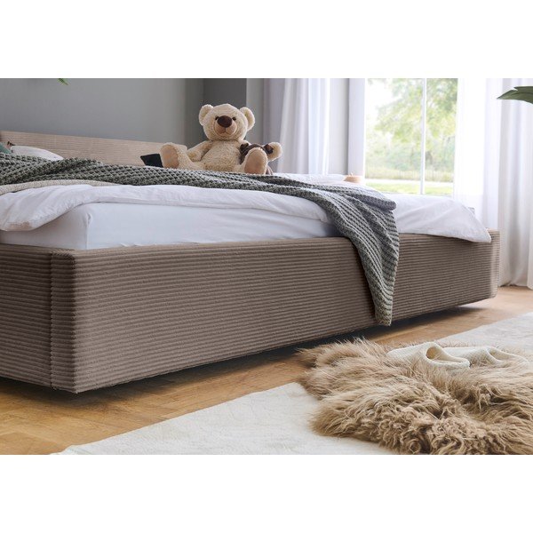 Szarobrązowe tapicerowane łóżko dwuosobowe ze schowkiem ze stelażem 200x240 cm Cube – Meise Möbel-image-4