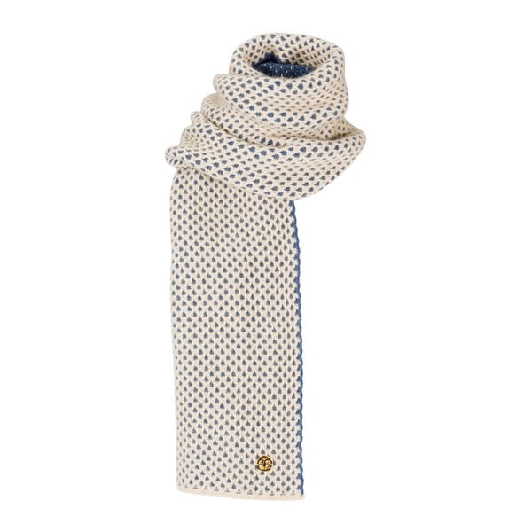 Beżowo-niebieskii dziergany szal kaszmirowy Bel cashmere Knit, 200x30 cm