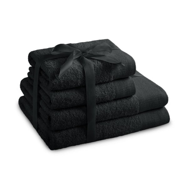 Czarne bawełniane ręczniki zestaw 4 szt. frotte Amari – Restilo