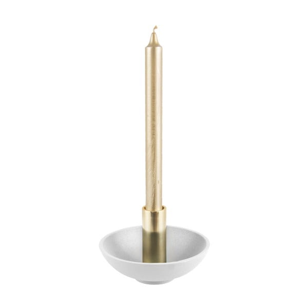 Biały świecznik z detalem w kolorze złota PT LIVING Nimble, wys. 9,5 cm