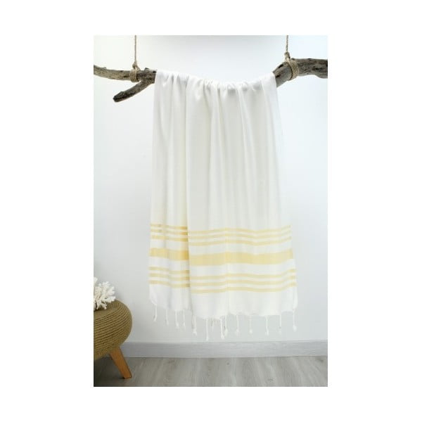 Żółto-biały ręcznik Hammam Bamboo Honeycomb Style, 90x180 cm