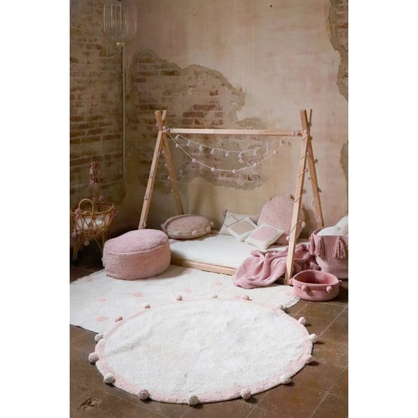 Kremowy bawełniany dywan dziecięcy tkany ręcznie odpowiedni do prania ø120 cm Bubbly Vintage Nude – Lorena Canals-image-3