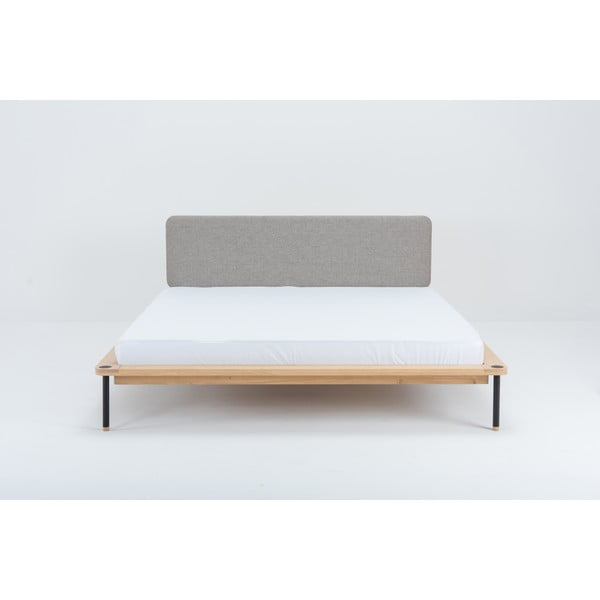 Szare/naturalne łóżko dwuosobowe z litego drewna dębowego ze stelażem 140x200 cm Fina – Gazzda-image-3