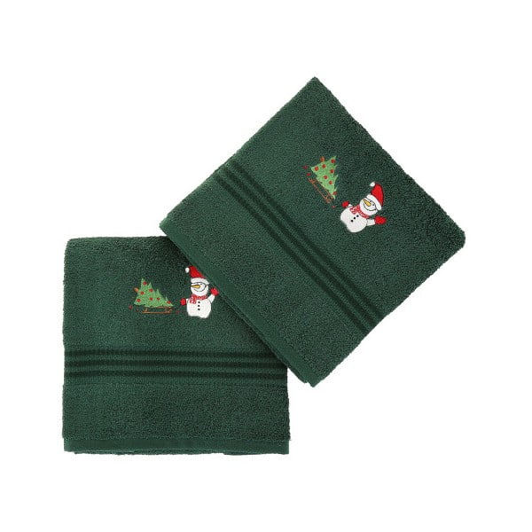 Zestaw 2 ręczników Corap Green Snowman, 50x90 cm
