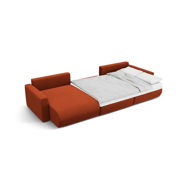 Ceglasty aksamitny rozkładany narożnik ze schowkiem (w kształcie litery U) Belfast – Cosmopolitan Design-image-4