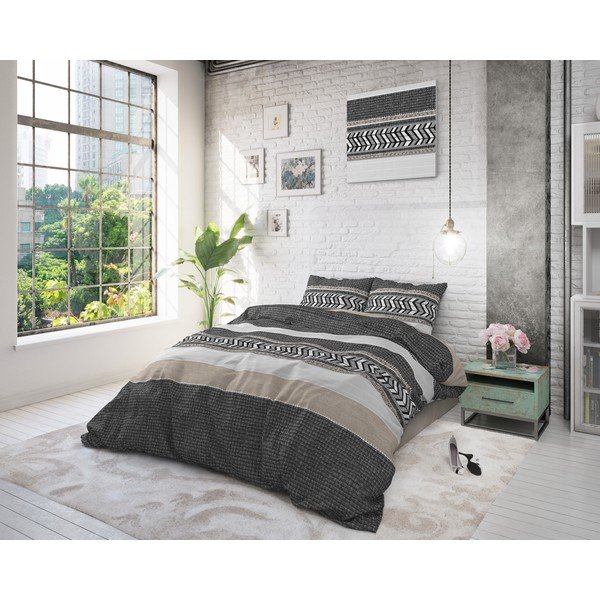 Szara bawełniana pościel jednoosobowa Pure Cotton Northern Stripe, 140x200/220 cm-image-3