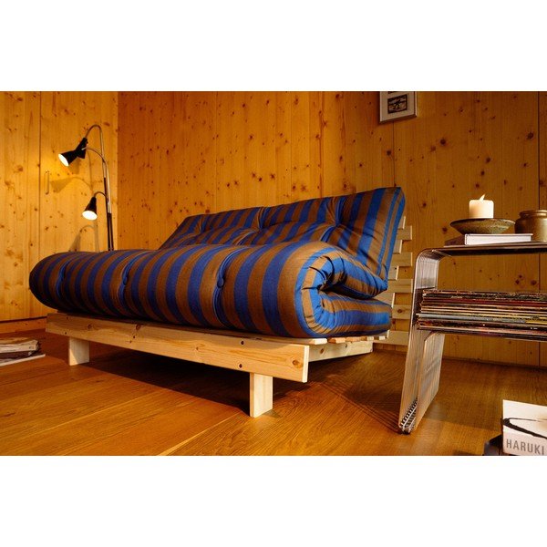 Niebieska/brązowa rozkładana sofa 140 cm Roots – Karup-image-4