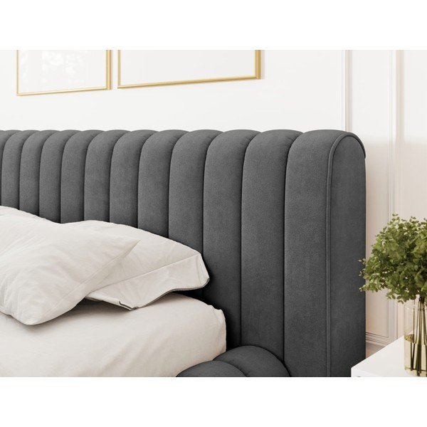 Ciemnoszare tapicerowane łóżko dwuosobowe ze schowkiem ze stelażem 160x200 cm Carilla – ELTAP-image-4